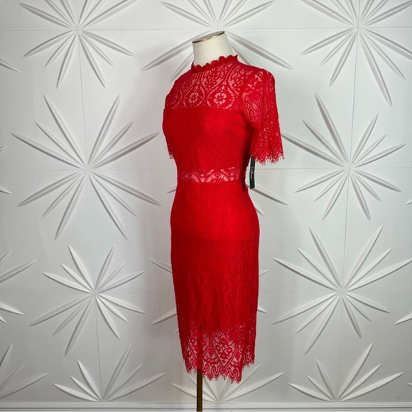Lulus Red Lace Short Sleeve Mini Dress - Picture 8 of 14